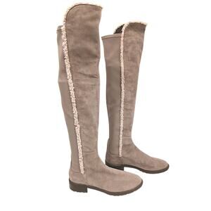 Stuart Weitzman Shearling Parka Over Knee Boots Sz 8 M Taupe Suede Leather 50/50